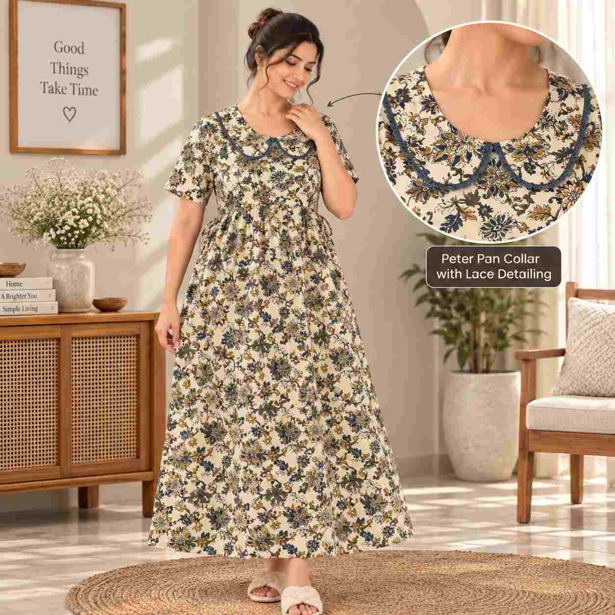 Vintage Meadow Cotton Frock Nighty